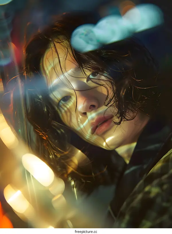 A portrait of a young man with long hair and a pensive expression on his face.