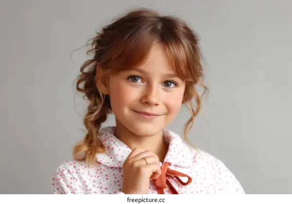 Portrait of a Caucasian Girl with Curly Hair