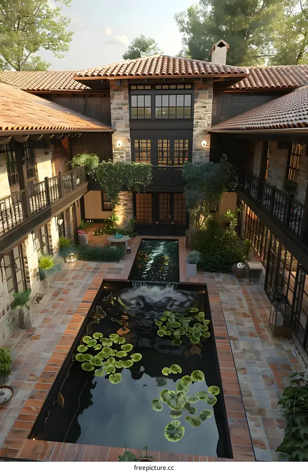 Courtyard with pool and plants