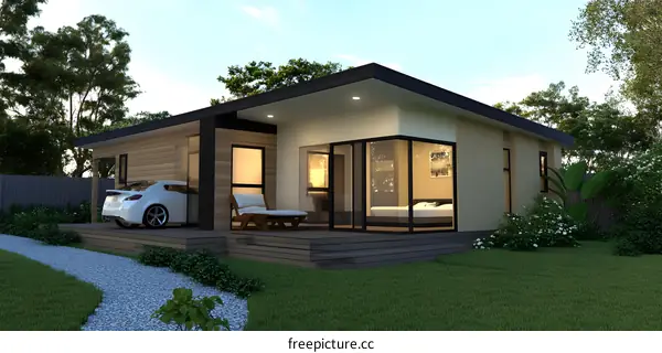 Modern House Design with Wooden Siding and Green Grass