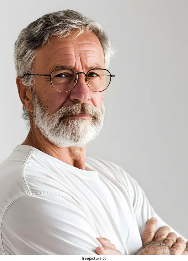 Portrait of a Senior Man with a White Beard and Glasses