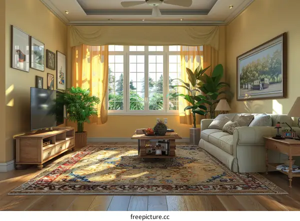 Cozy and Modern Living Room with Ample Natural Light