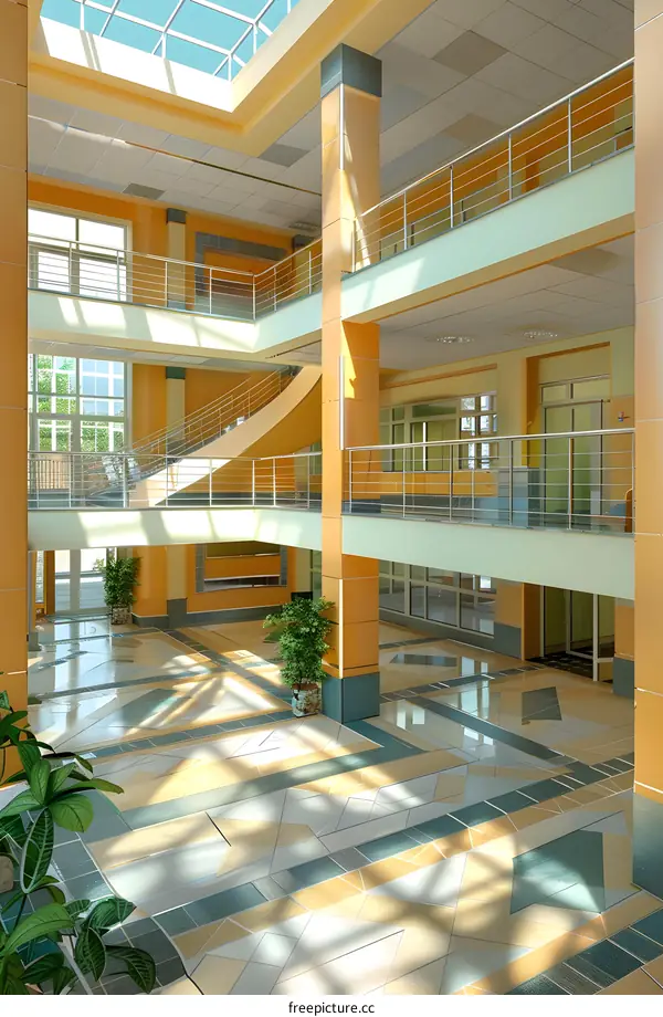 Modern Interior Design Of A Building With A Glass Roof