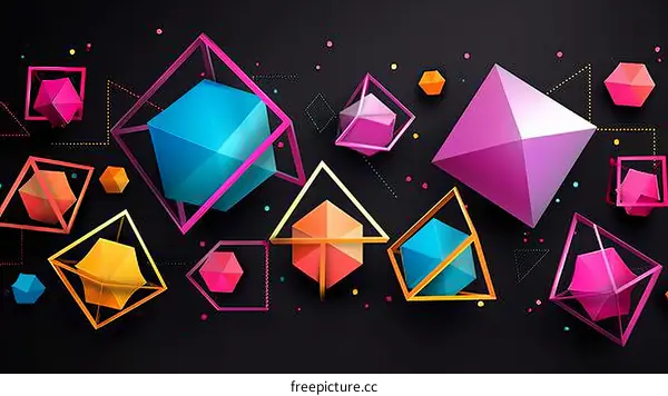 Colorful 3D geometric shapes on a black background
