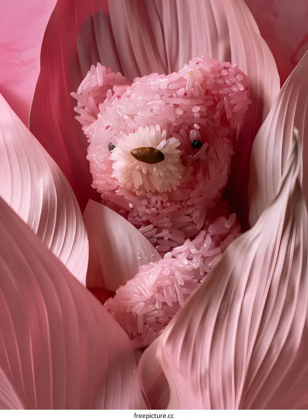 pink rice bear in pink lotus leaf