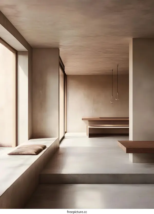 Minimalist Interior Design with Natural Light and Wooden Elements