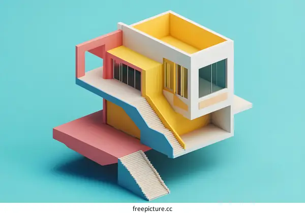 Abstract Modern House Design With Colorful Geometric Shapes