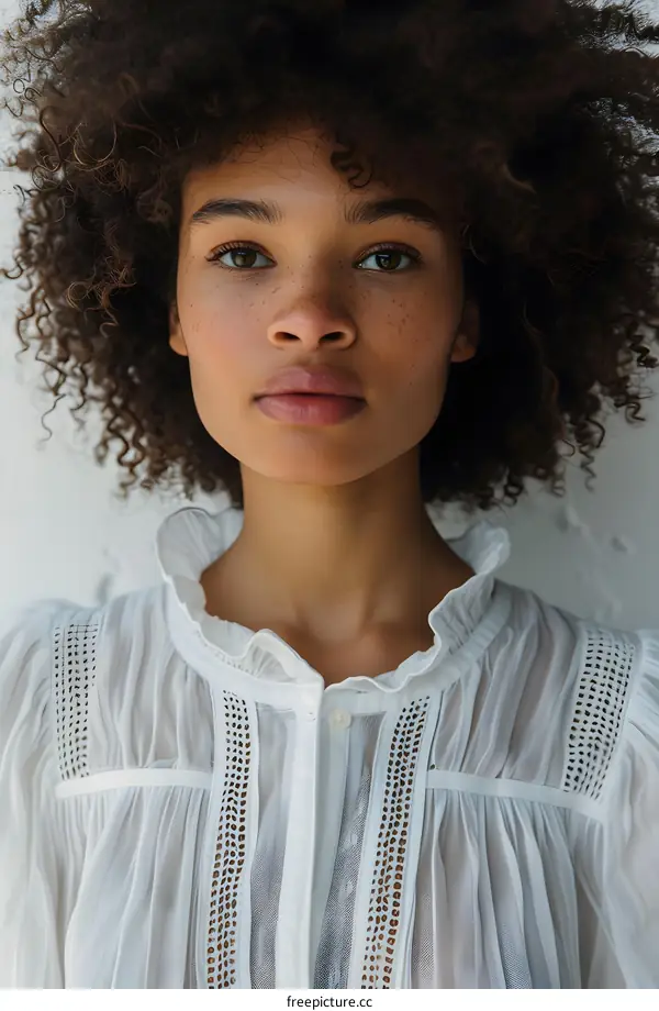 Woman with Curly Hair and Freckles