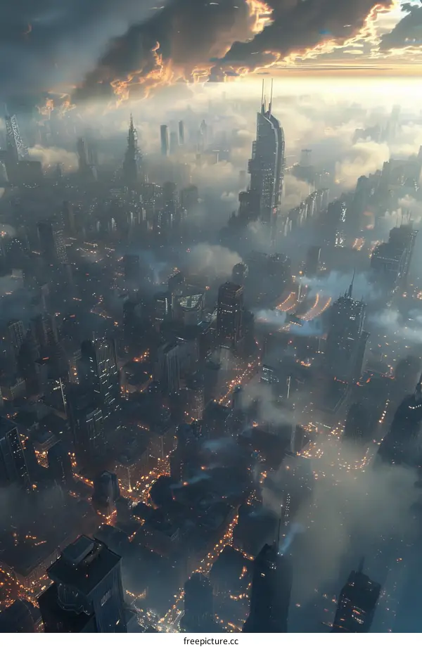 Futuristic Cityscape Aerial View Illustration