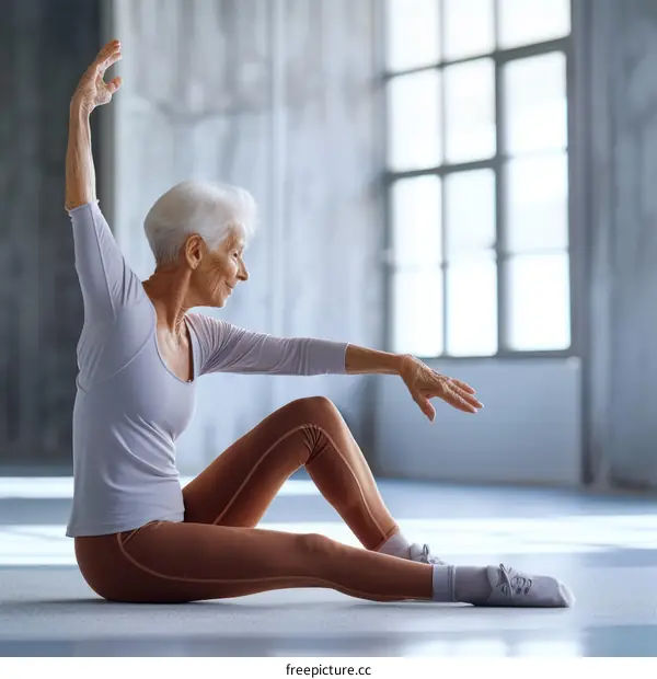 Senior woman practicing yoga in a studio