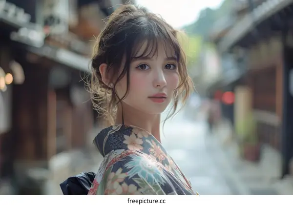 Asian Woman in Traditional Japanese Kimono