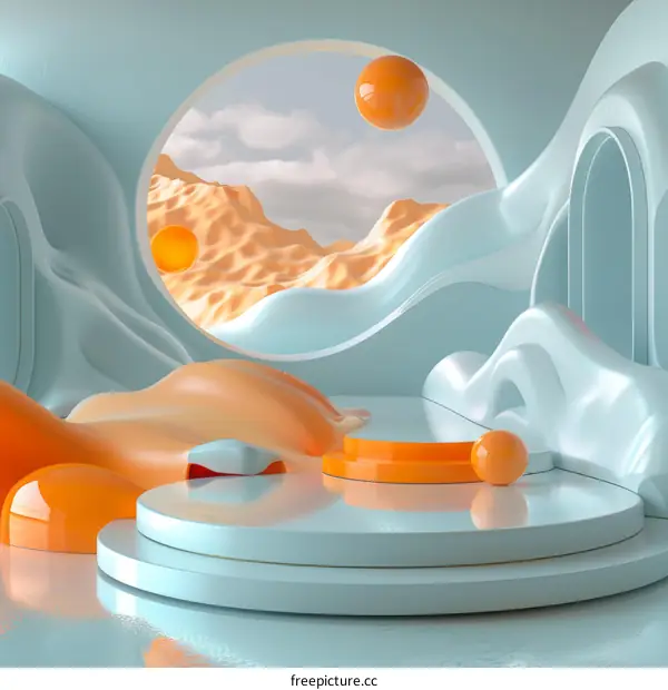 Abstract Pastel Geometric Shapes with Desert Landscape View