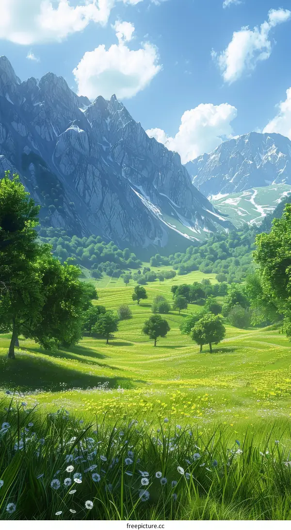 Alpine Meadow with Majestic Mountain Views