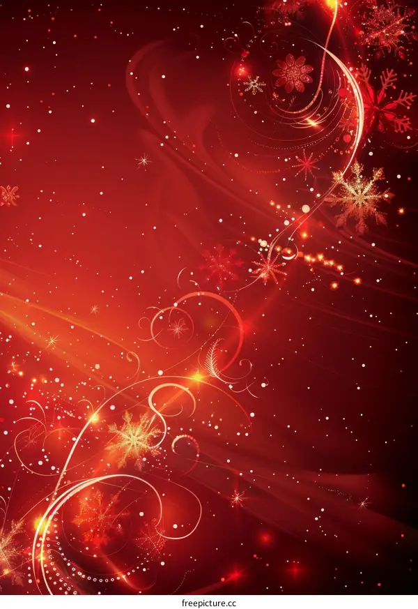 Christmas red background with snowflakes and ornaments