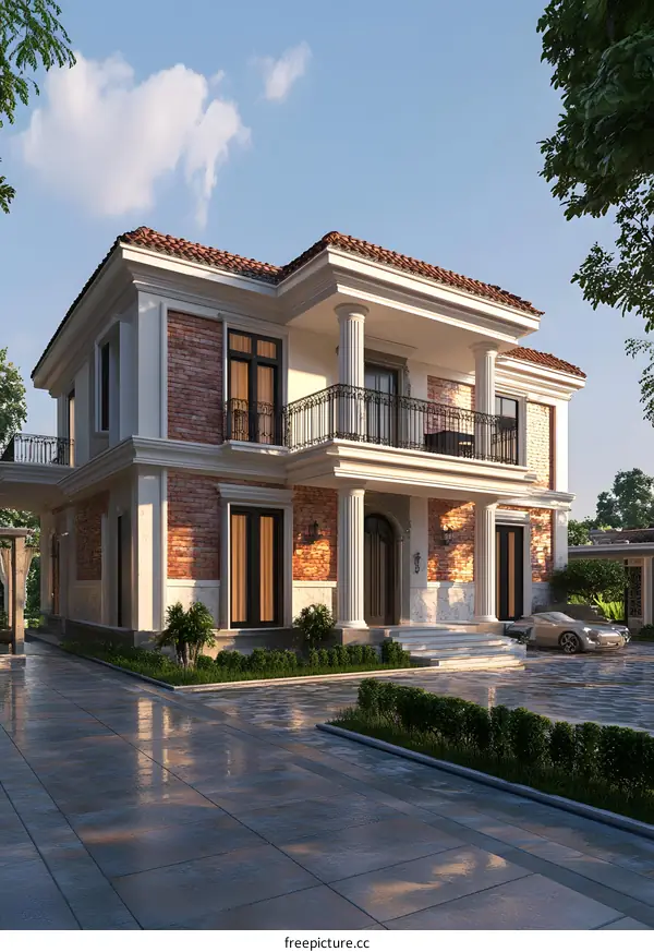 Modern Luxury Home Design With Large Windows and Balcony