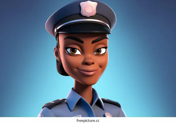 African American Female Police Officer Illustration