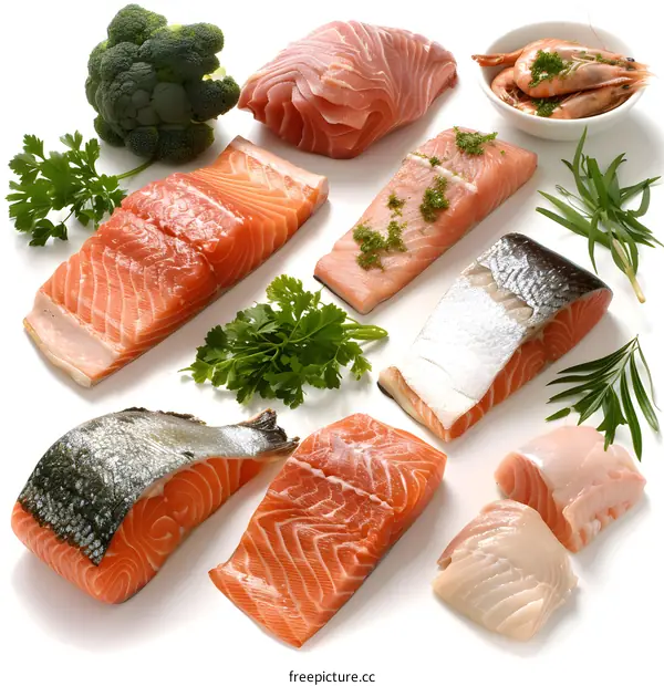 Various types of fish and seafood