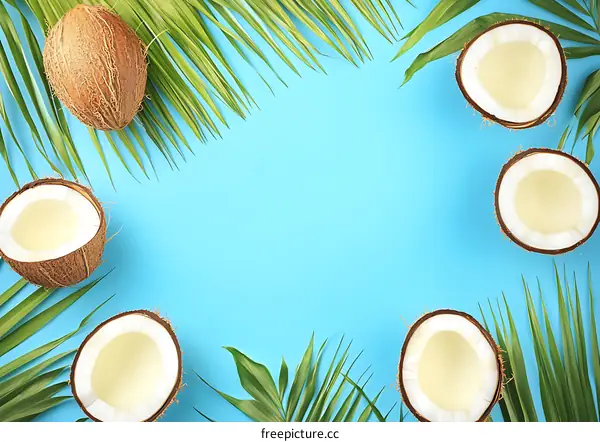 Tropical Summer Coconut Background With Palm Leaves