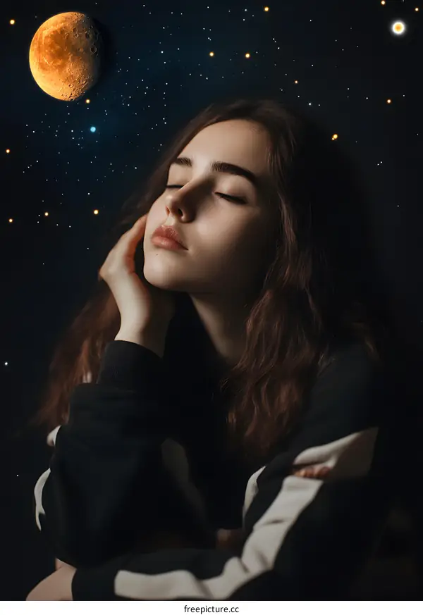 Young Woman Dreaming Under the Stars