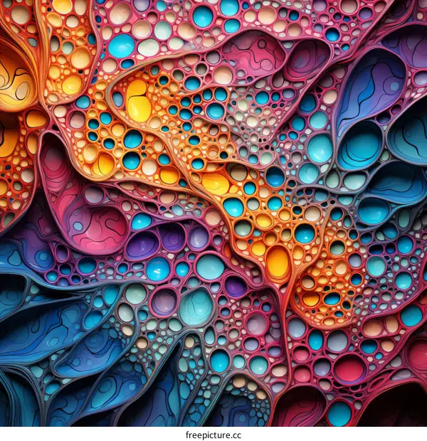 Colorful abstract painting with a variety of shapes and colors