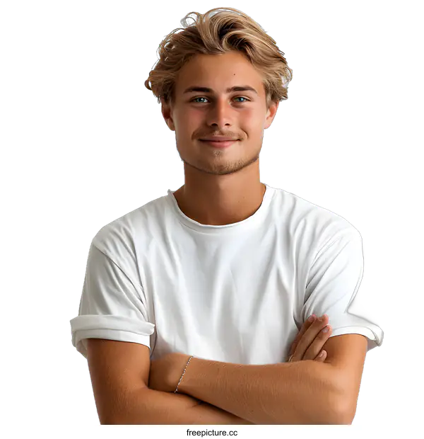 [Transparent Background PNG]Portrait of a young male model with blond hair and blue eyes