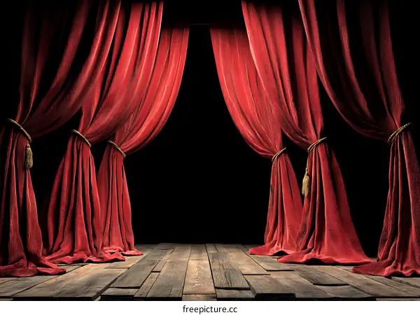 Vintage Red Velvet Theatre Curtains