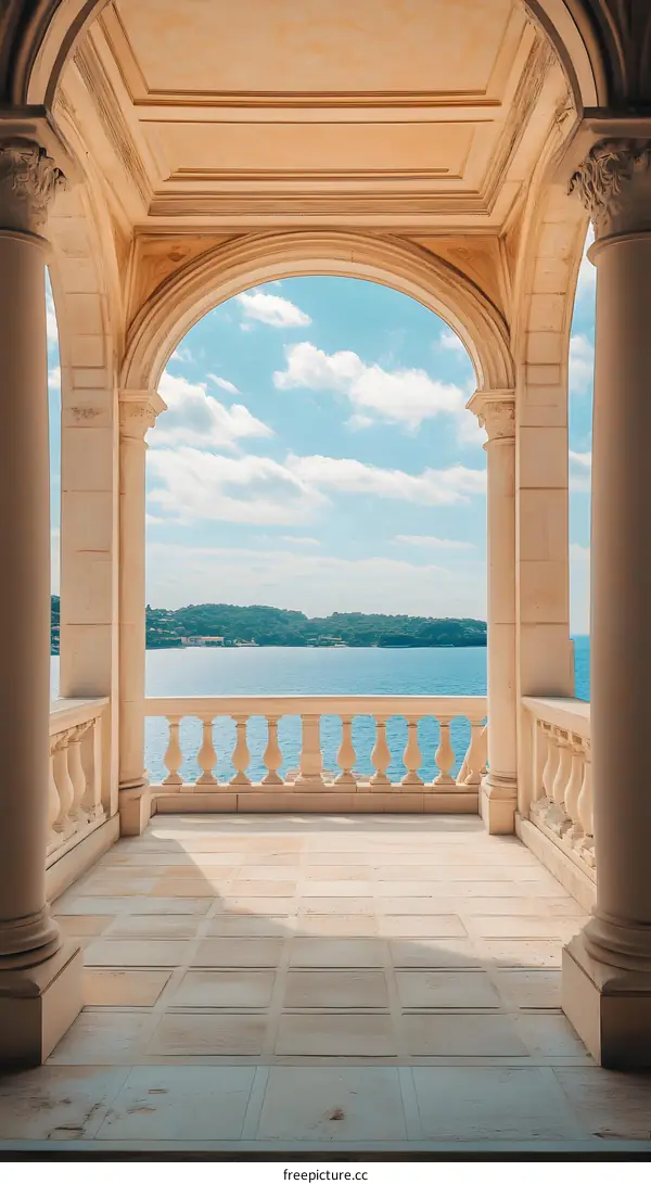 Balcony With Archway View Of Sea And Sky