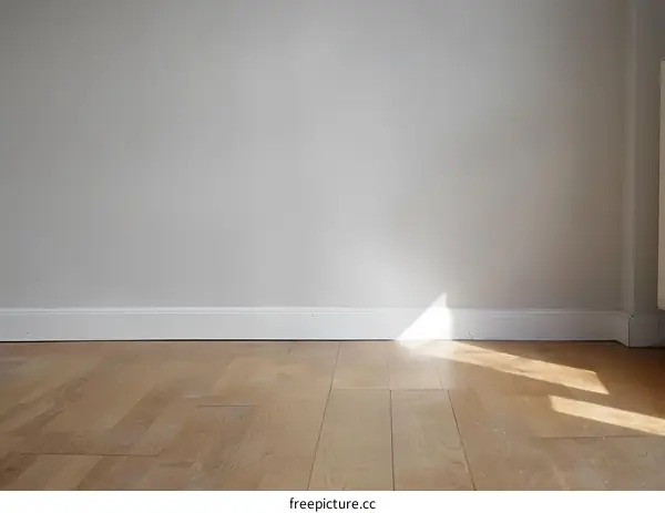 Simple Minimalist White Wall and Wooden Floor in a Room