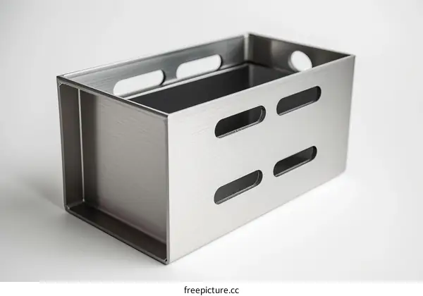 A stainless steel basket with a brushed finish