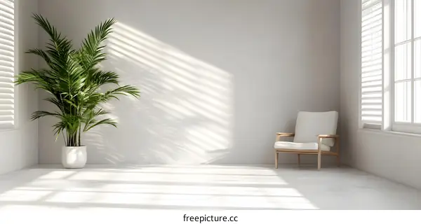 Minimalist White Room With Window And Chair