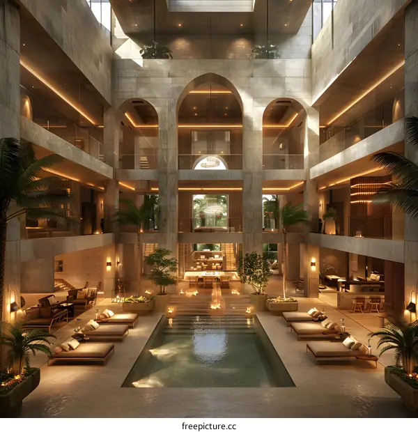 Indoor luxury hotel lobby