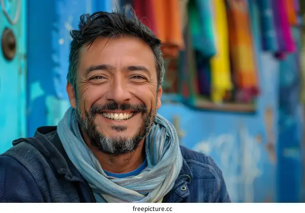 Smiling Man in a Vibrant Outdoor Setting