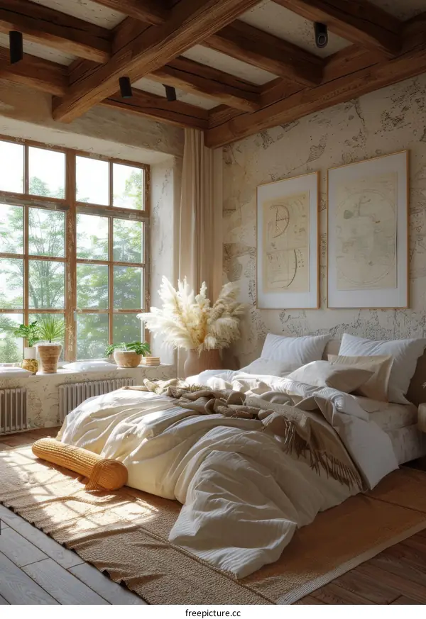 Rustic Beige Bedroom Interior Design