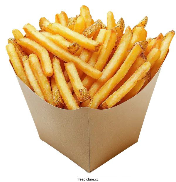 [Transparent Background PNG]Crispy French Fries in a Brown Paper Container