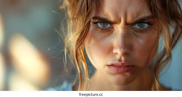 Closeup Portrait of Angry Caucasian Woman
