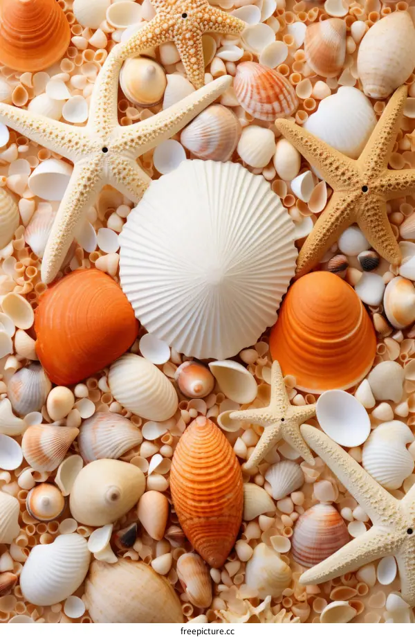 A Plethra of Orange and White Seashells