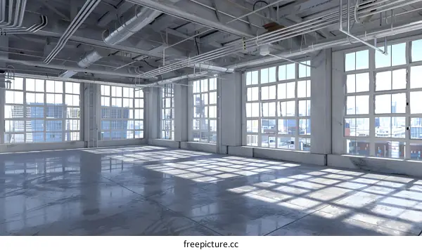 Empty Industrial Loft with City View Windows