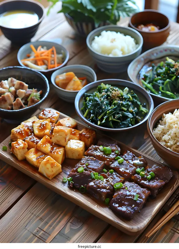 Delicious Asian Cuisine with Tofu and Meat