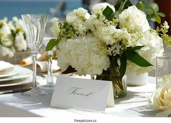 Elegant Wedding Table Setting with White Flowers