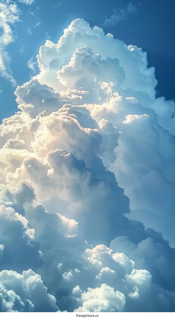 Large white cloudscape with blue sky and sunlight