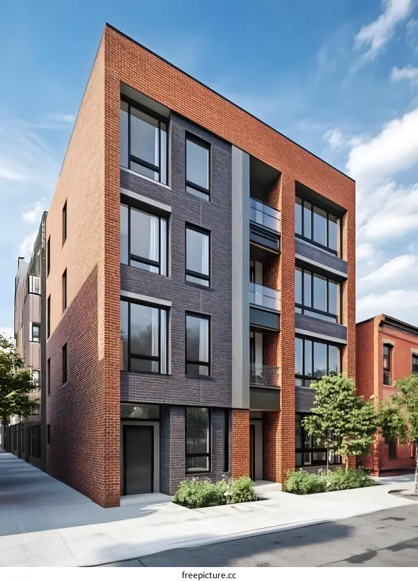 Modern Brick Building with Balcony and Windows