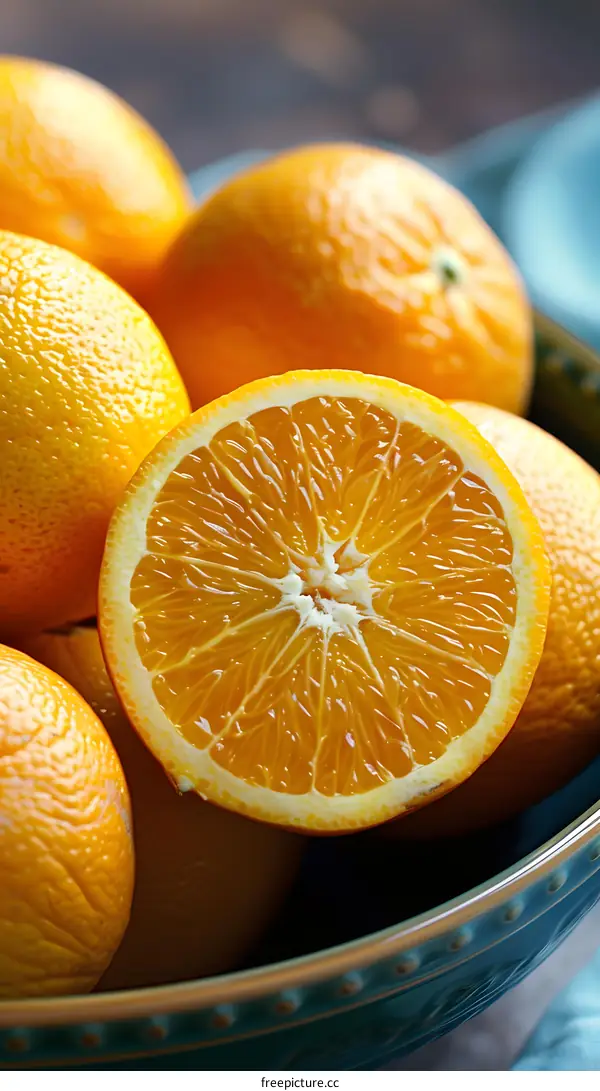 Closeup of Fresh Oranges in a Bowl