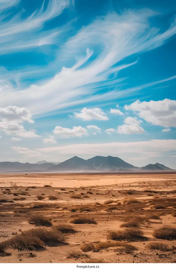 Desert Landscape with Blue Sky and White Clouds