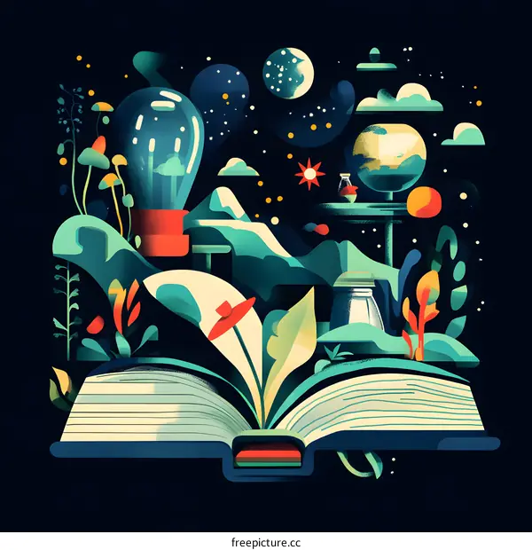 Open Book with Night Sky and Stars Illustration