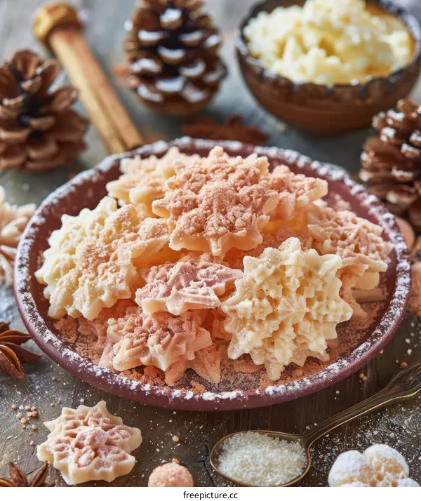 Homemade Snowflake-Shaped White and Pink Chocolates