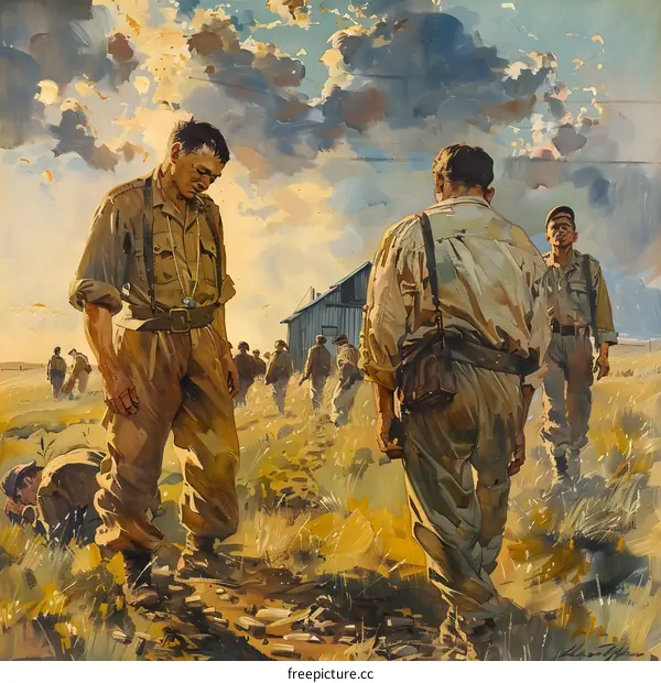 Three Soldiers in a Field