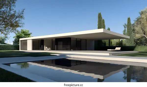 Modern Minimalist House with Pool and Lush Green Landscaping