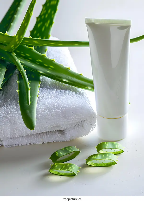 Aloe Vera Cream Tube with White Towel