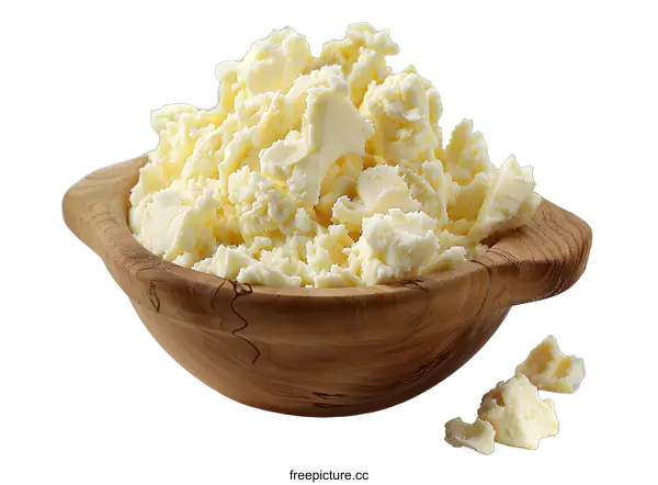 [Transparent Background PNG]Fresh white cheese in a wooden bowl