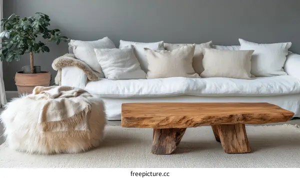 Modern Minimalist Living Room with Natural Wood Coffee Table